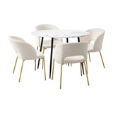 NNEED 110cm Round Dining Table with 4PCS Dining Chairs Sherpa Gold
