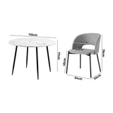 NNEED H77cm Round Dining Table with 4PCS Chairs Fabric Grey