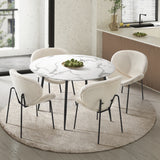 NNEED 110cm Round Dining Table with 4PCS Chairs White Sherpa