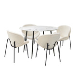 NNEED 110cm Round Dining Table with 4PCS Chairs White Sherpa