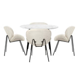 NNEED 110cm Round Dining Table with 4PCS Chairs White Sherpa