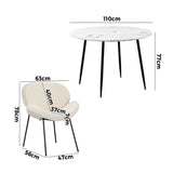 NNEED 110cm Round Dining Table with 4PCS Chairs White Sherpa