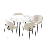 NNEED 110cm Round Dining Table with 4PCS Chairs White Sherpa