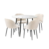 NNEED Round Dining Table & 4PCS Dining Chairs White Sherpa
