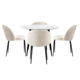 NNEED Round Dining Table & 4PCS Dining Chairs White Sherpa