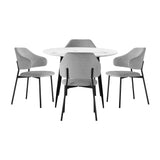 NNEED H80cm Round Dining Table with 4PCS Chairs Fabric Grey