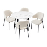 NNEED Round Dining Table with 4PCS Chairs Sherpa White