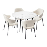 NNEED Round Dining Table with 4PCS Chairs Sherpa White