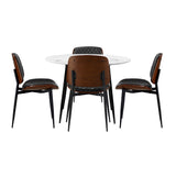 NNEED Round Dining Table & 4PCS Dining Chairs PU Black