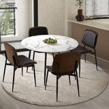 NNEED Round Dining Table & 4PCS Dining Chairs PU Walnut
