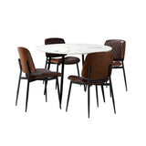 NNEED Round Dining Table & 4PCS Dining Chairs PU Walnut