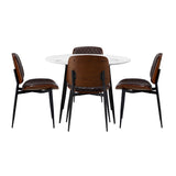 NNEED Round Dining Table & 4PCS Dining Chairs PU Walnut