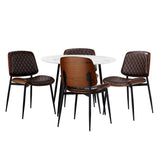 NNEED Round Dining Table & 4PCS Dining Chairs PU Walnut