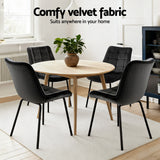 Artiss 4x Dining Chairs Velvet Tufted Kitchen Lounge Cafe Accent Chair Black