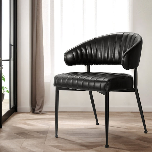 NNEDSZ Artiss Dining Chairs Set of 2 Leather Hollow Armchair Black