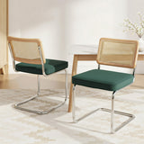 Artiss Dining Chairs Set of 2 Velvet Rattan Cantilever Green