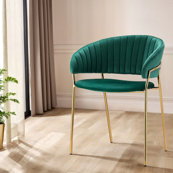 NNEDSZ Artiss Dining Chairs Set of 2 Velvet Hollow Armchair Green