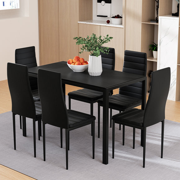 NNEDSZ Artiss Dining Chairs and Table Dining Set 6 Chair Set Of 7 Black