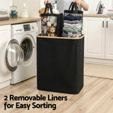 NNETM 2-Section Foldable Laundry Basket with Removable Bags