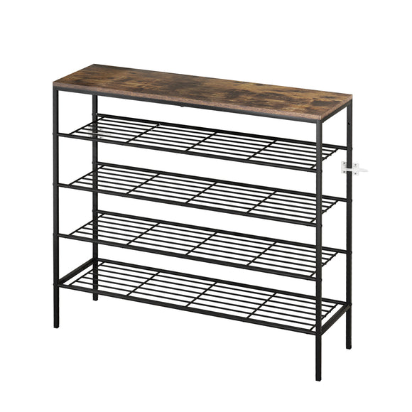 NNEDSZ Shoe Rack 25 Pairs 5-tier Shoe Storage Organiser Shelf Metal frame Walnut