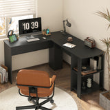 NNEED L-shape Computer Desk with Storage Shelves Black