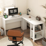 NNEED L-shape Computer Desk with Storage Shelves White