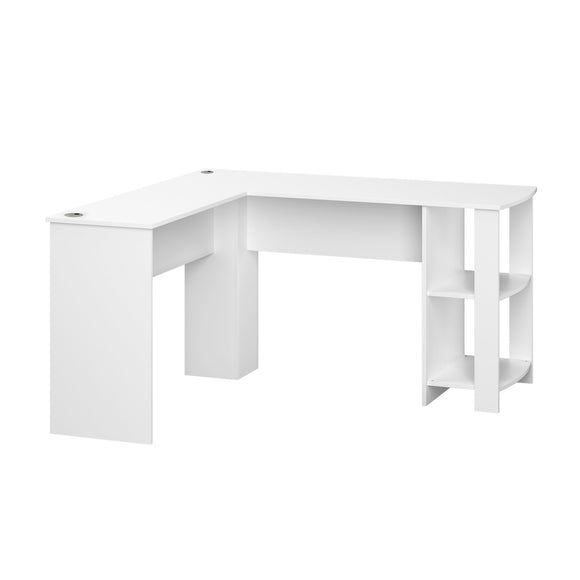 NNEED L-shape Computer Desk with Storage Shelves White