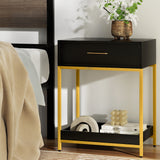 NNEDSZ Bedside Table Drawers Side Table Shelf Storage Nightstand Black MASON