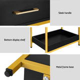 NNEDSZ Bedside Table Drawers Side Table Shelf Storage Nightstand Black MASON