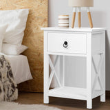 NNEDSZ Artiss 2 X Bedside Table 1 Drawer with Shelf - EMMA White