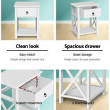 NNEDSZ Artiss 2 X Bedside Table 1 Drawer with Shelf - EMMA White