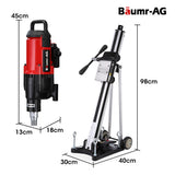 NNEMB 3200W 300mm Wet/Dry Core Drill w/ Wheeled Rig Stand Combo, for Concrete Coring Hole Drilling