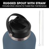 NNEMB 1.9L Double Wall Insulated Stainless Steel Water Bottle, Drink Jug with Handle, Straw Cleaner, Blue