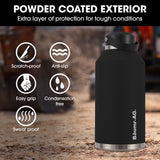NNEMB 1.9L Double Wall Insulated Stainless Steel Water Bottle, Drink Jug with Handle, Straw Cleaner Black