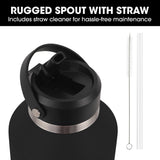 NNEMB 1.9L Double Wall Insulated Stainless Steel Water Bottle, Drink Jug with Handle, Straw Cleaner Black
