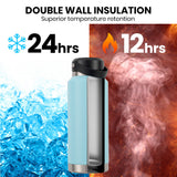 NNEMB 1L Double Wall Insulated Stainless Steel Water Bottle, Drink Jug with Handle, Seafoam Green
