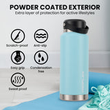 NNEMB 1L Double Wall Insulated Stainless Steel Water Bottle, Drink Jug with Handle, Seafoam Green