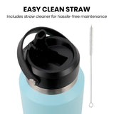 NNEMB 1L Double Wall Insulated Stainless Steel Water Bottle, Drink Jug with Handle, Seafoam Green