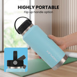 NNEMB 1L Double Wall Insulated Stainless Steel Water Bottle, Drink Jug with Handle, Seafoam Green