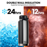 NNEMB 1L Double Wall Insulated Stainless Steel Water Bottle, Drink Jug with Handle, Black