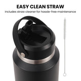 NNEMB 1L Double Wall Insulated Stainless Steel Water Bottle, Drink Jug with Handle, Black