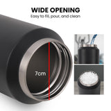 NNEMB 1L Double Wall Insulated Stainless Steel Water Bottle, Drink Jug with Handle, Black