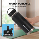 NNEMB 1L Double Wall Insulated Stainless Steel Water Bottle, Drink Jug with Handle, Black