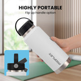 NNEMB 1L Double Wall Insulated Stainless Steel Water Bottle, Drink Jug with Handle, White