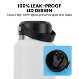 NNEMB 1L Double Wall Insulated Stainless Steel Water Bottle, Drink Jug with Handle, White