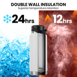 NNEMB 1L Double Wall Insulated Stainless Steel Water Bottle, Drink Jug with Handle, White