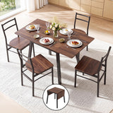 Artiss Dining Table and Chairs Set 5pcs with Extendable 60-120cm Drop-Leaf Table Brown