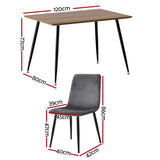 NNEDSZ 1 Artiss Dining Table and 4 Chairs Set Grey Velvet