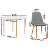 NNEDSZ 1 Artiss Dining Table and 4 Chairs Set White Grey