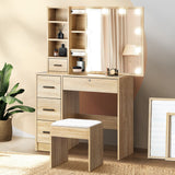 NNEED Dressing Table Stool Set with 10 Bulbs Mirror Wooden